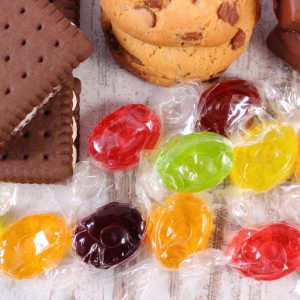 Assorted packaged confectionery and sweets ready for export