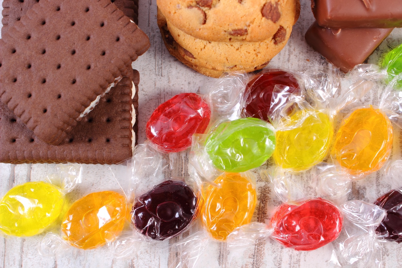 Assorted packaged confectionery and sweets ready for export